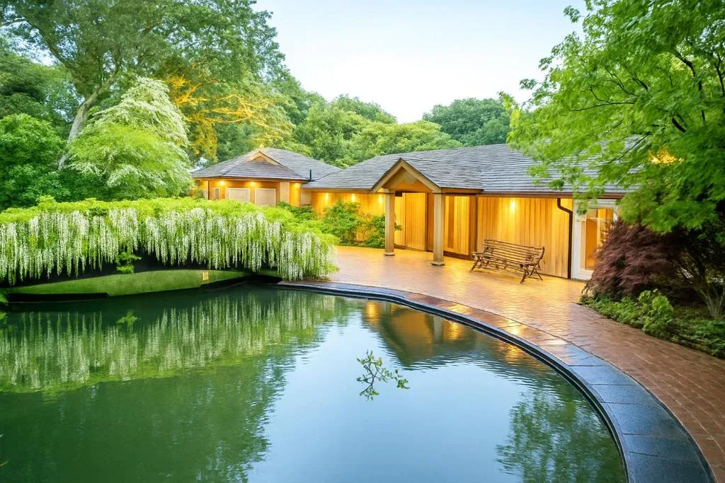 Luxury garden cottage lodge accommodation at Pinetum Gardens near Eden Project